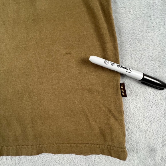 KUHL Long Sleeve Pullover Mock Neck Henley Shirt Khaki Mens Size L Cotton Gorp - Picture 6 of 15